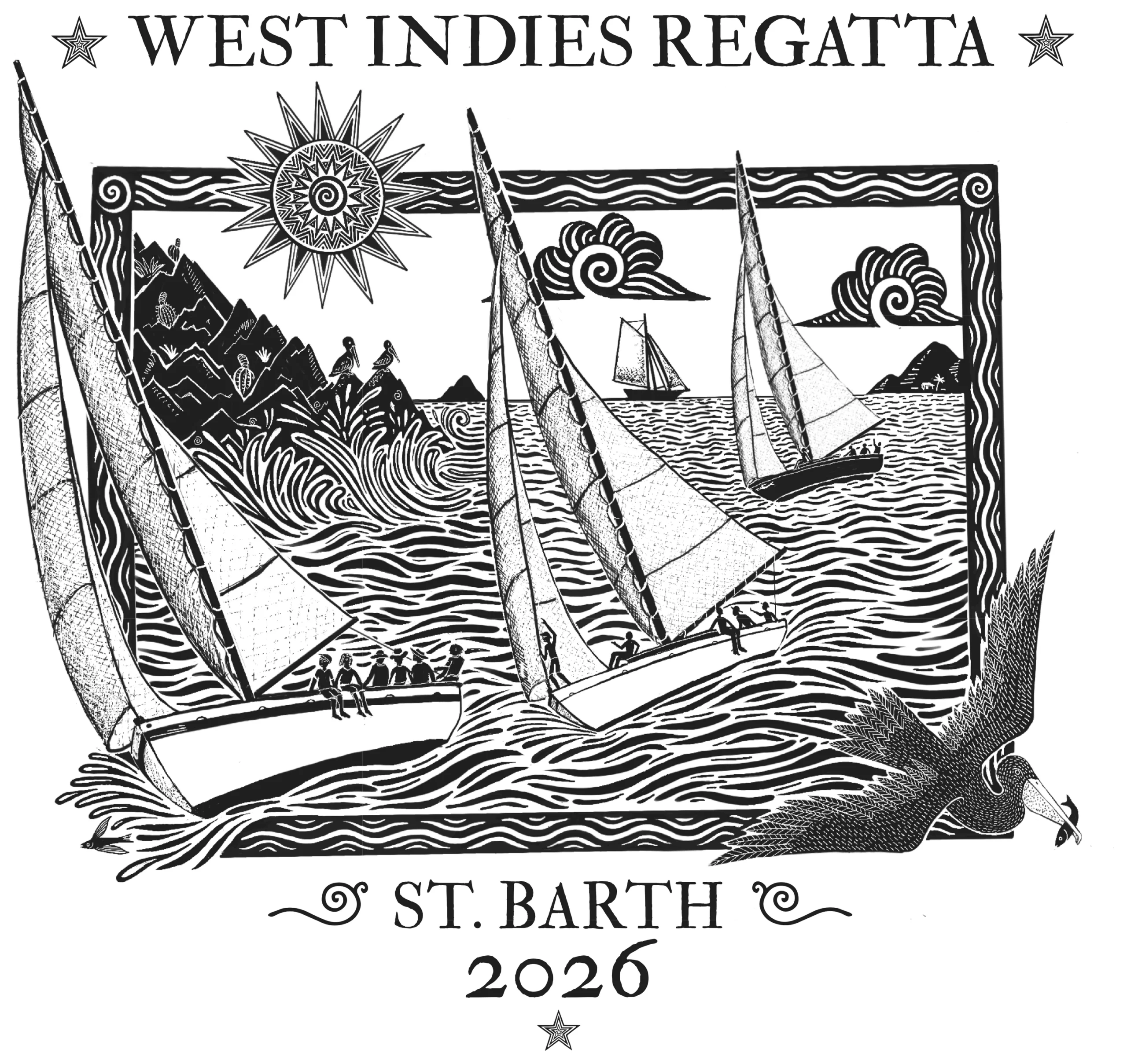Logo complet de la West Indies Regatta Festival 2026 dessine par Aragorn Dick-Read, en haute definition